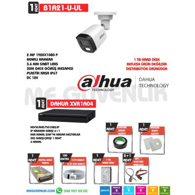 DAHUA RENKLİ 1 Lİ GÜVENLİK KAMERA SETİ B1A21-U-IL