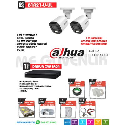 DAHUA RENKLİ 2 Lİ GÜVENLİK KAMERA SETİ B1A21-U-IL